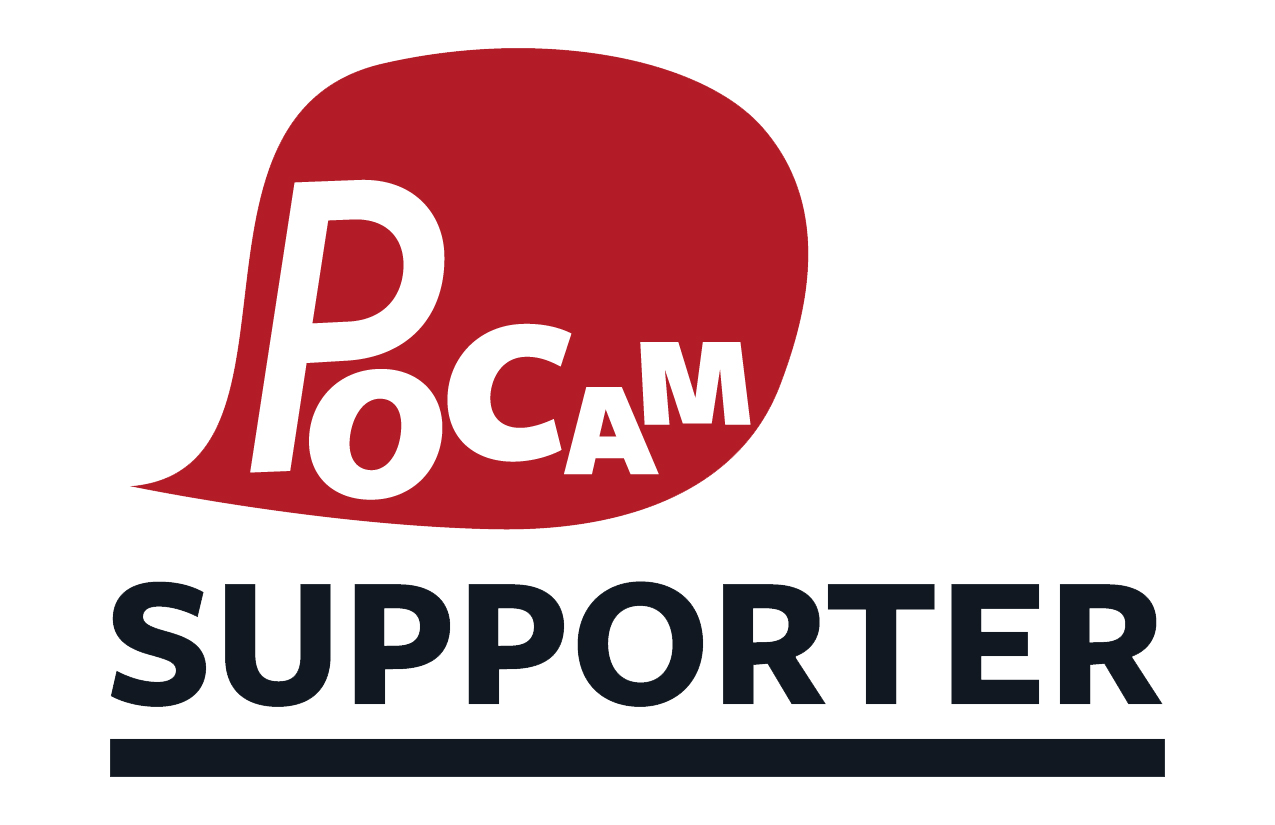 POOCAM Supporter logo with white PoCAM text in red speech bubble above bold black Supporter lettering.