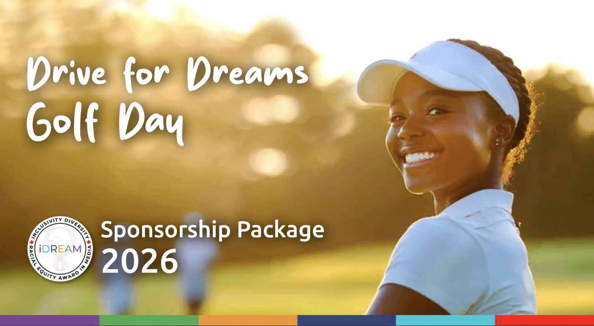 Smiling golfer promoting the Drive for Dreams Golf Day 2026 sponsorship package.