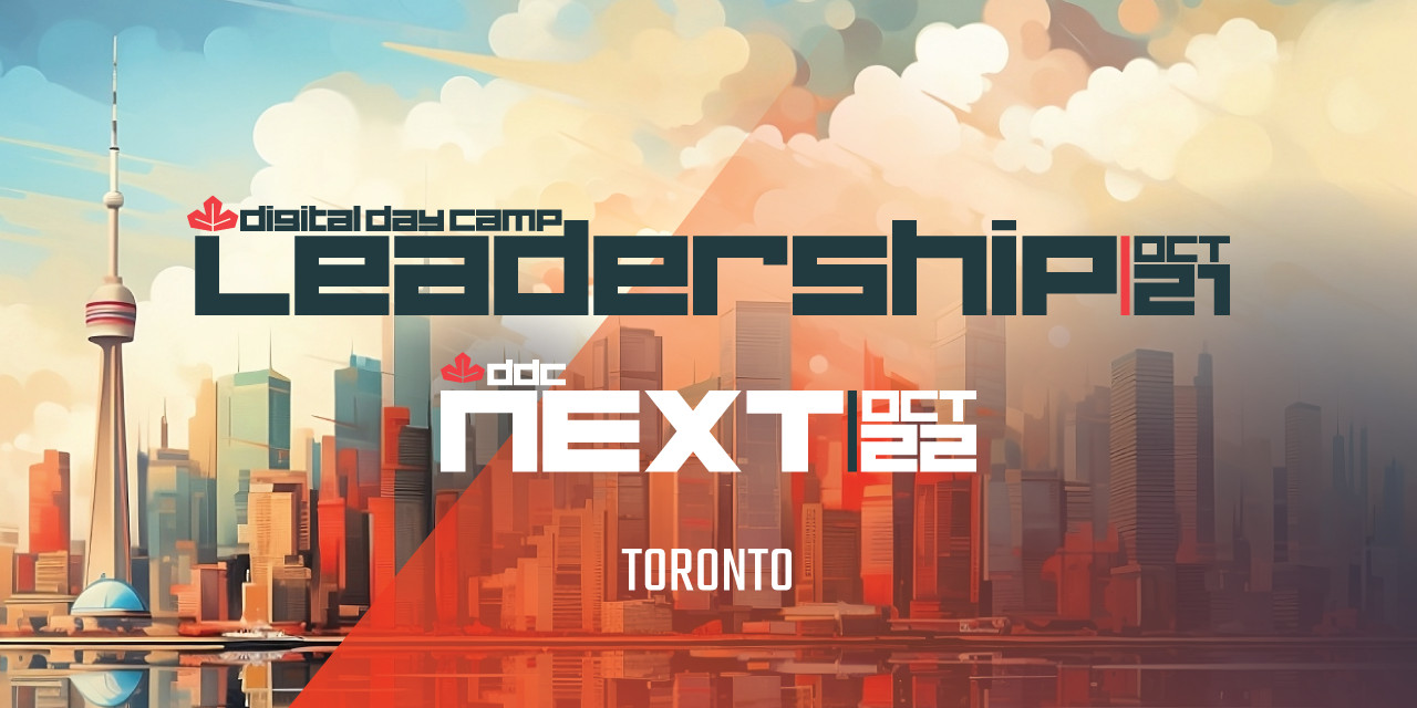 Digital Day Camp Leadership Next Toronto graphic featuring the Toronto skyline and CN Tower.